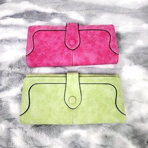 Lot of 2 Pink & Green Wallets w/ Snap Zippered Pocket & Credit Card Slots - NWOT